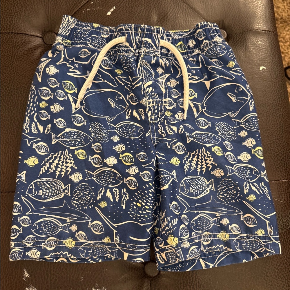 Old Navy Kids Swim Trunks - Blue with White and Yellow Fish Print